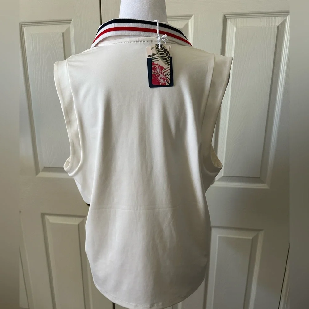 Tommy Bahama Active, Sleeveless Polo Top with Striped Collar, zipper, XL, NWT